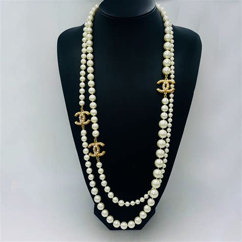 chanel long pearl chain|chanel pearl necklace vintage.